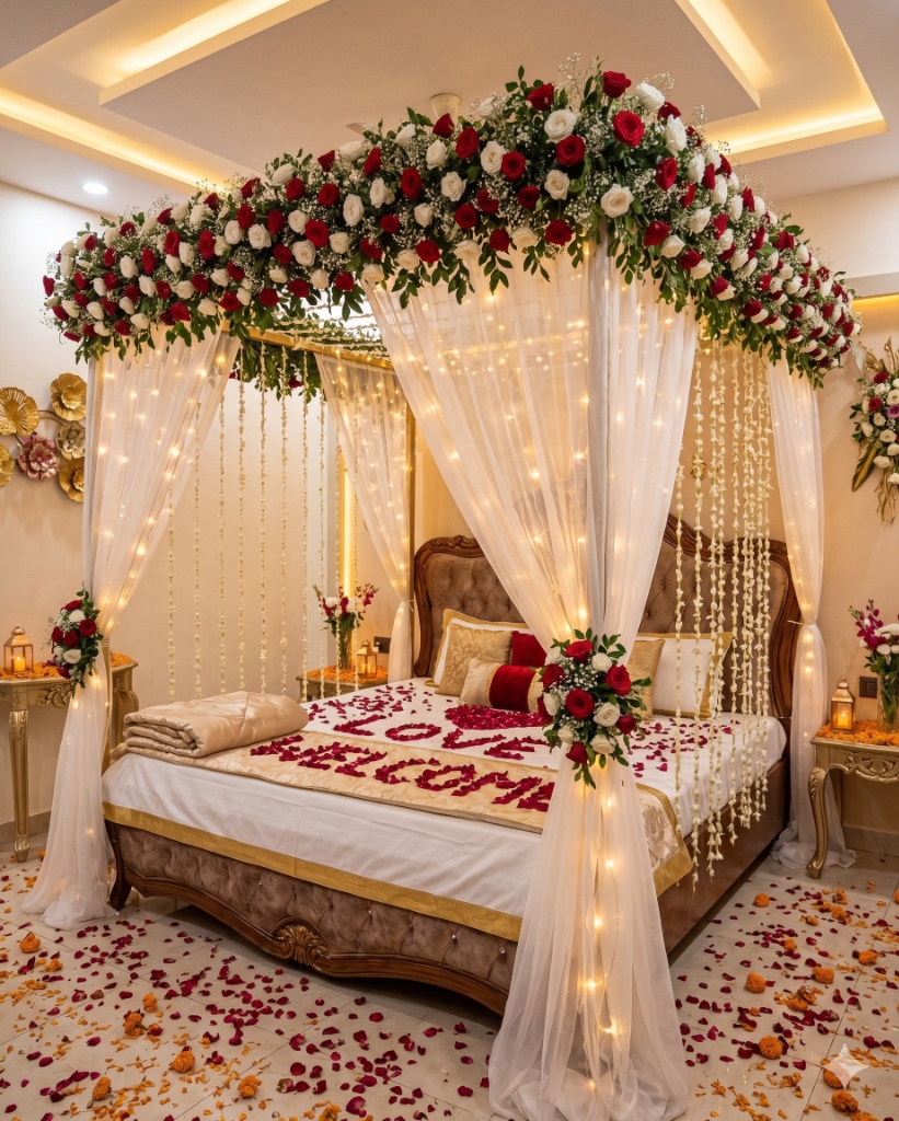 Romantic Bridal Canopy Bed Décor